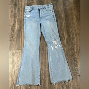 American Eagle Outfitters Distressed Light Blue Flare Leg Jeans